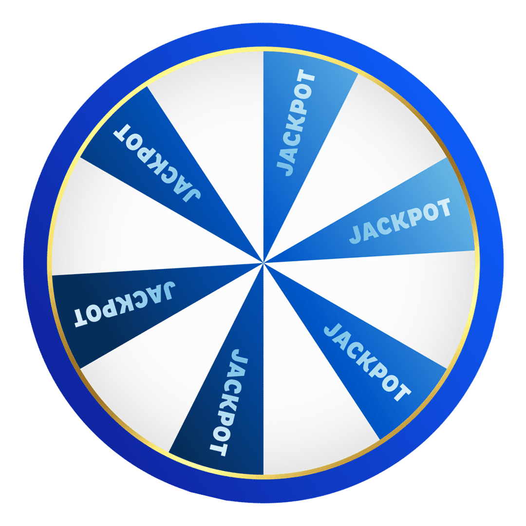 Ett rött och vitt snurrande prishjul uppdelat i 8 lika stora segment, vart och ett märkt "JACKPOT" i guldtext. Segmenten växlar i rött och vitt med en guldkant runt hjulet. Bakgrunden är transparent.
